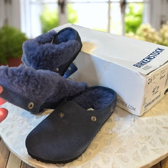 Birkenstock Kaprun Cuff Shearling Slipper Clog Kids EU 26 / US K 8.0 Navy - Picture 10 of 16